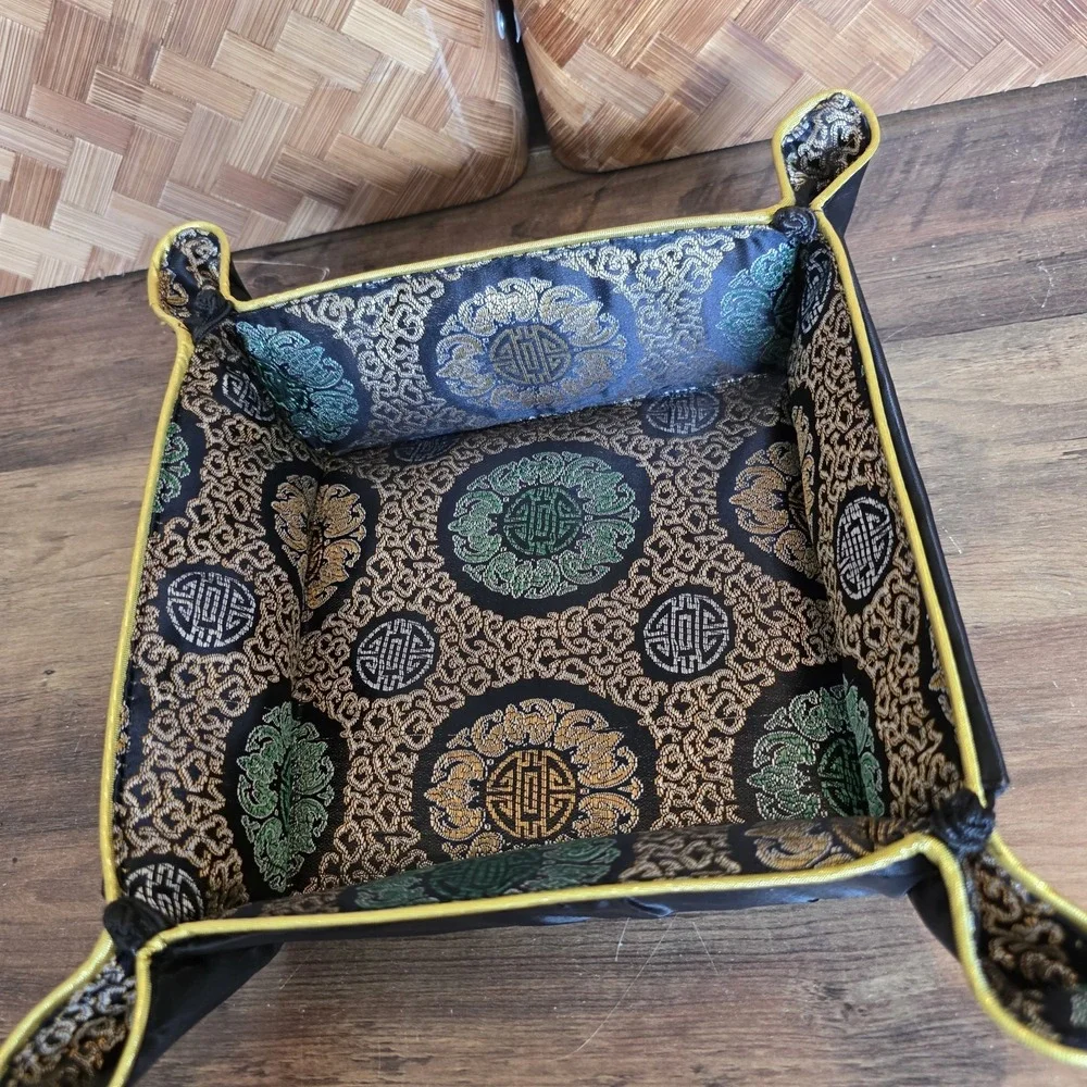 Fabric Valet Tray Set Black Gold Green Catch All Home Decor Metallic